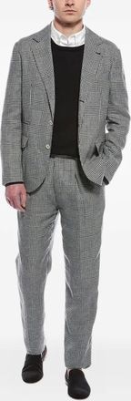 Brunello Cucinelli plaid single-breasted suit - men - Wool/Linen/Flax - 46 - Black