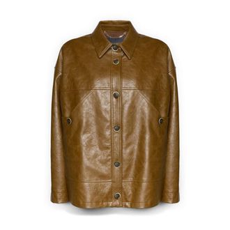Elena Miro Jassen, Dames, Bruin, 3Xl, Polyester, Boxy Jas met Craquel&eacute; Effect