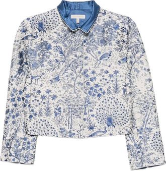 Shiatzy Chen Scape-of-Curve cropped jacket - women - Cotton/Polyester/Mulberry Silk/Polyamide/Mulberry Silk - 40 - Blue