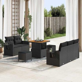 vidaXL Conjunto De Sof&aacute; De Jard&iacute;n 8 Pcs Negro Rat&aacute;n Sint&eacute;tico Vidaxl