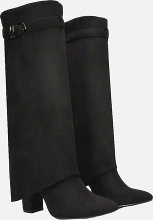 XY London Womens XY London Womens/Ladies Aaliyah Folded Collar Zipped Knee-High Boots - Black - Size: 7