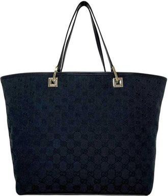 Gucci Black Gg Canvas Leather Tote Bag (Pre-Owned)