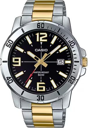 Casio Mens Two-Tone Stainless Steel Watch with Black Dial - MTP-VD01SG-1BV