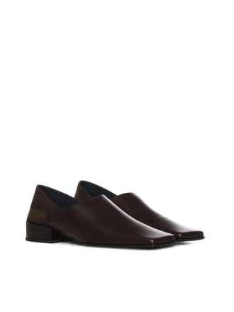 Alaia Womens Square Slippers Leather Brown Loafers