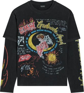 God Made Angel Printed Long-sleeve T-shirt - Black - XL