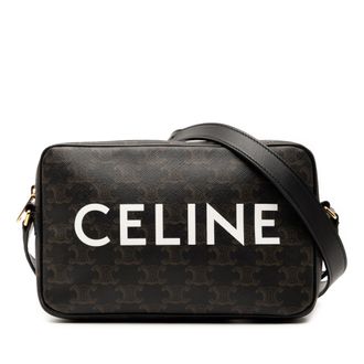Celine Tweedehands Medium Triomphe Coated Canvas Logo Schoudertas