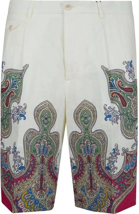 Etro Etro, Casual Shorts, male, Multicolor, Size: L Linen Shorts with Placed Pocket-Square Paisley Print