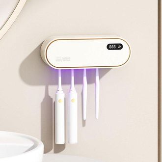 OEM Soporte Para Cepillos De Dientes Uv De Pared Sin Necesidad De Taladrar, Bater&iacute;a Recargable De 1800 Mah, 4 Ranuras, Blanco