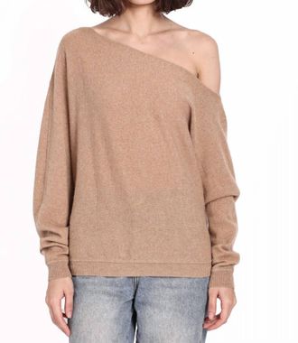Minnie Rose Cotton Cashmere Off-The-Shoulder Top In Brown Sugar