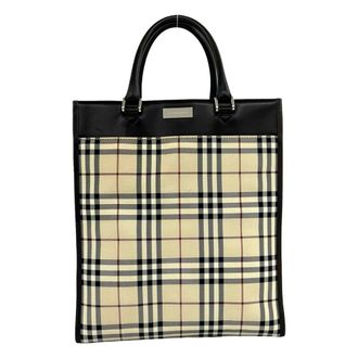 Burberry Beige Brown Canvas Leather Handbag Tote Bag (Pre-Owned)