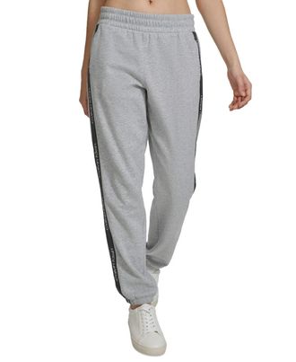 Calvin Klein Jogger Pants Womens Gray Fleece Logo Stripe Performance FTS1662