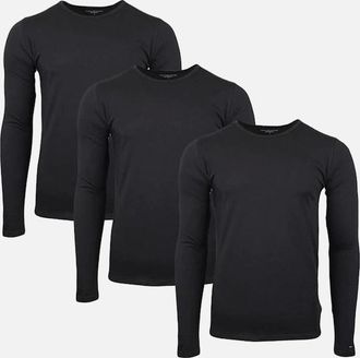 Tommy Hilfiger Mens Tommy Hilfiger 3-Pack Premium Essentials Long Sleeve T-Shirts, Black - Black/Black/Black - Size: 40