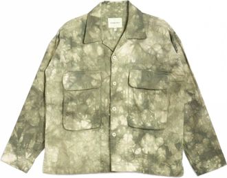 Nicholas Daley Mens Military Overshirt In Olive Green Tie-Dye