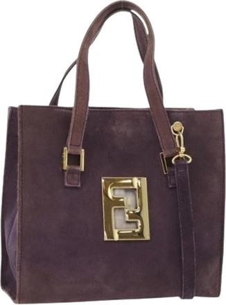 Fendi Pre-owned Handbags, female, Purple, Size: ONE SIZE Pre-owned Suede Tote Bag