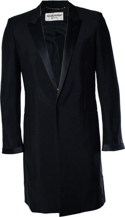 Saint Laurent Saint Laurent, zwarte blazerjas met glanzende revers