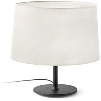 Faro Barcelona Faro Windsor L&aacute;mpara De Mesa Con Pantalla Redonda C&oacute;nica, Color Negro Mate Y Lino, 1 Bombilla E27