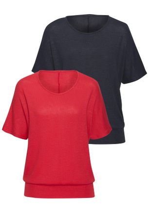 Vivance Kurzarmshirt VIVANCE mit breitem Bund, Damen, Gr. 32/34, bunt (korallenrot, navy), Feinstrick, Obermaterial: 55% Polyester (REPREVE), 43% Viskose, 2% 