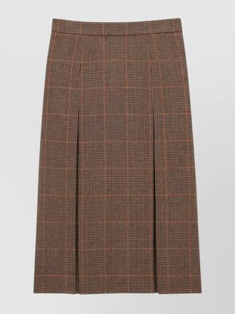 Saint Laurent wool cashmere checked pleated midi skirt