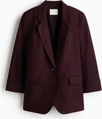 H&M Linen-blend Blazer in Plum Purple at Nordstrom, Size Xx-Large