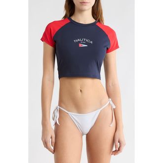 Nautica Crop Rashguard in Deep Sea at Nordstrom Rack, Size X-Large