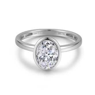 MAX + STONE Solid 10K Gold 3 Carat Oval Bezel 9X7MM Cubic Zirconia Engagement Ring