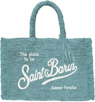 MC2 Saint Barth Tassen, Dames, Blauw, ONE Size, Rieten Colette Tas met Logo Borduursel