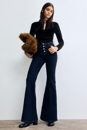 H&M Flared High Jeans in Dark Denim Blue at Nordstrom, Size 20