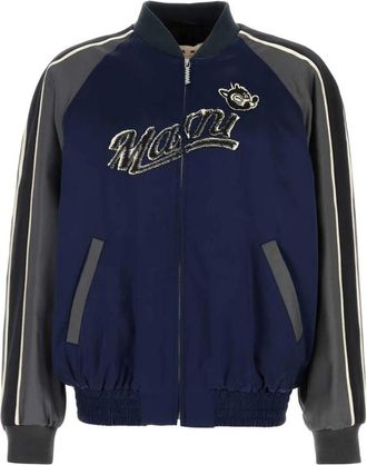 Marni Embroidered Logo Bomber Jacket - Heren - Bomber jackets - Blauw - M - Satijn - Jassen