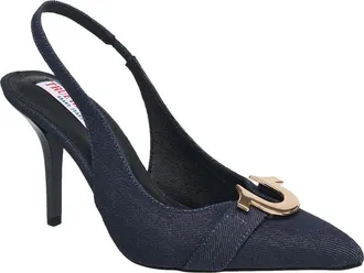 True Religion Muni Metal Horseshoe Logo Heel in Dark Denim at Nordstrom, Size 10