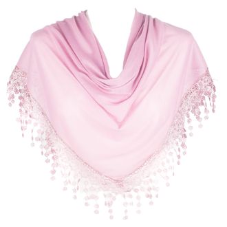 Hat To Socks Triangle Scarf with Bobbin Lace Fringes for Women (Lilac)