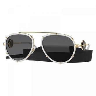 Versace Sunglasses Aviator Full Rim, White/gold Frame And Dark Grey With Neck Strap Lens Ve2232147187
