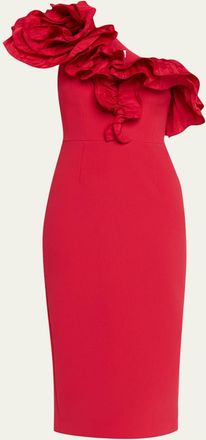 Rebecca Vallance Zarya One-Shoulder Ruffle Bodycon Midi Dress