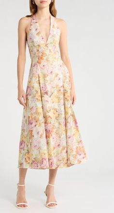 Faithfull The Brand Murano Floral Linen Halter Dress in Giardino at Nordstrom, Size Medium