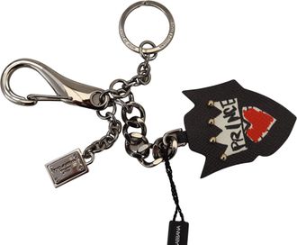 Dolce & Gabbana Mens Black Prince Studs Logo Silver Brass Keychain | Zama Accessory