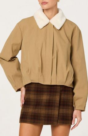 ASTR the Label Raevin Faux Fur Collared Jacket in Khaki at Nordstrom, Size X-Small