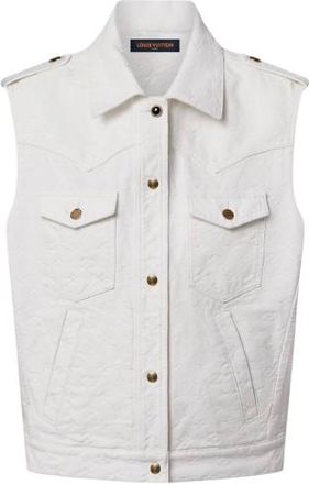 Louis Vuitton White Monogram Sleeveless Denim Jacket Size 40