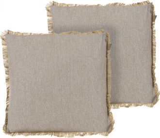 Beliani Conjunto De 2 Cojines Decorativos Para Exterior De Olefina Accesorios De Jard&iacute;n Beige Castanea