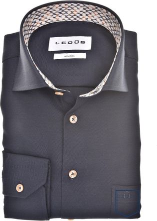 Led&ucirc;b Ledub overhemd effen donkerblauw katoen normale fit