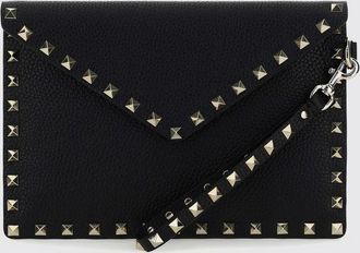 Valentino Garavani Pochette Rockstud in pelle di vitello a grana con borchie e manico