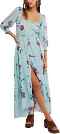 Free People Morning Meadows Floral Lace Trim Maxi Dress in Pastel Blue Combo at Nordstrom Rack, Size X-Large