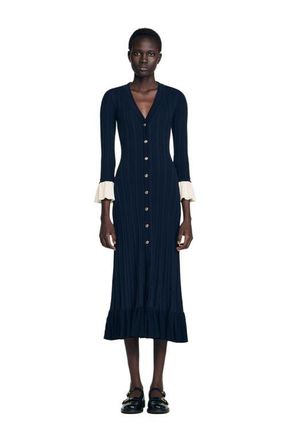 Sandro Two-tone knit midi dress in Navy Blue at Nordstrom, Size 42 Eu