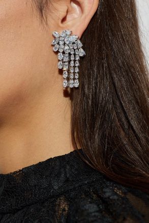 Self Portrait Earrings With Shimmering Crystals, Womens, Silver