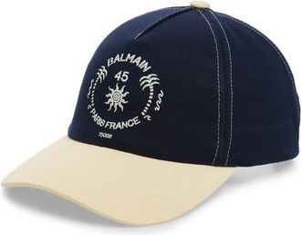 Balmain Club Logo Adjustable Cotton Twill Baseball Cap in Navy Multi at Nordstrom