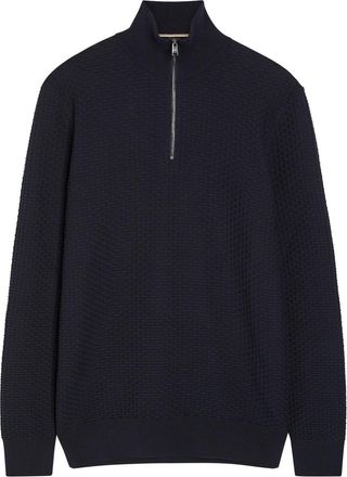 BOSS Boss Textured Half-zip Cotton Jumper - Navy - Xxl