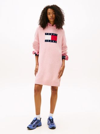 Tommy Jeans Strickkleid TOMMY JEANS TJW FLAG SWEATER DRESS EXT, Damen, Gr. M (38), N-Gr, rosa (mystic pink htr), Feinstrick, Obermaterial: 70% Polyacryl, 23% Poly