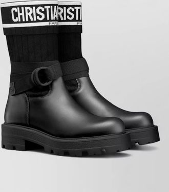 Dior round toe chunky sole ribbed knit boots