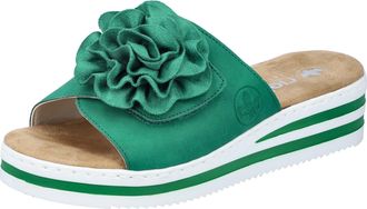 Rieker Pantolette RIEKER, Damen, Gr. 36, gr&uuml;n (smaragd), Lederimitat, Textil, unifarben, Schuhe Pantolette, Sommerschuh, Poolslide, Strandschuh, Keilabsatz, 