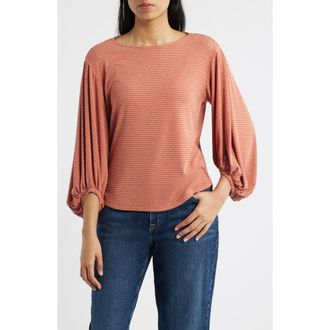 Wit & Wisdom Stripe Balloon Sleeve Knit Top in Heather Sandalwood Blush at Nordstrom, Size X-Large