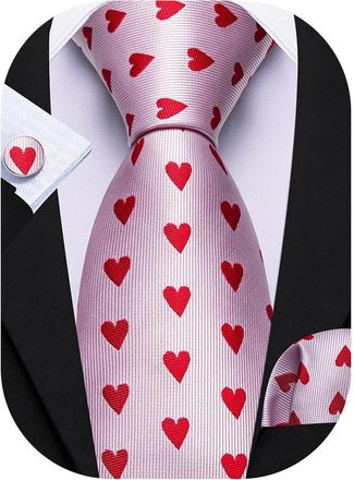 Barry.Wang Men Ties Valentines Day Happy Party Neckties Handkerchief Cufflinks Woven Wedding