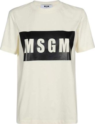 Msgm Msgm, Tops, Dames, Beige, 2Xs, Katoen, Logo Print Katoenen T-shirt
